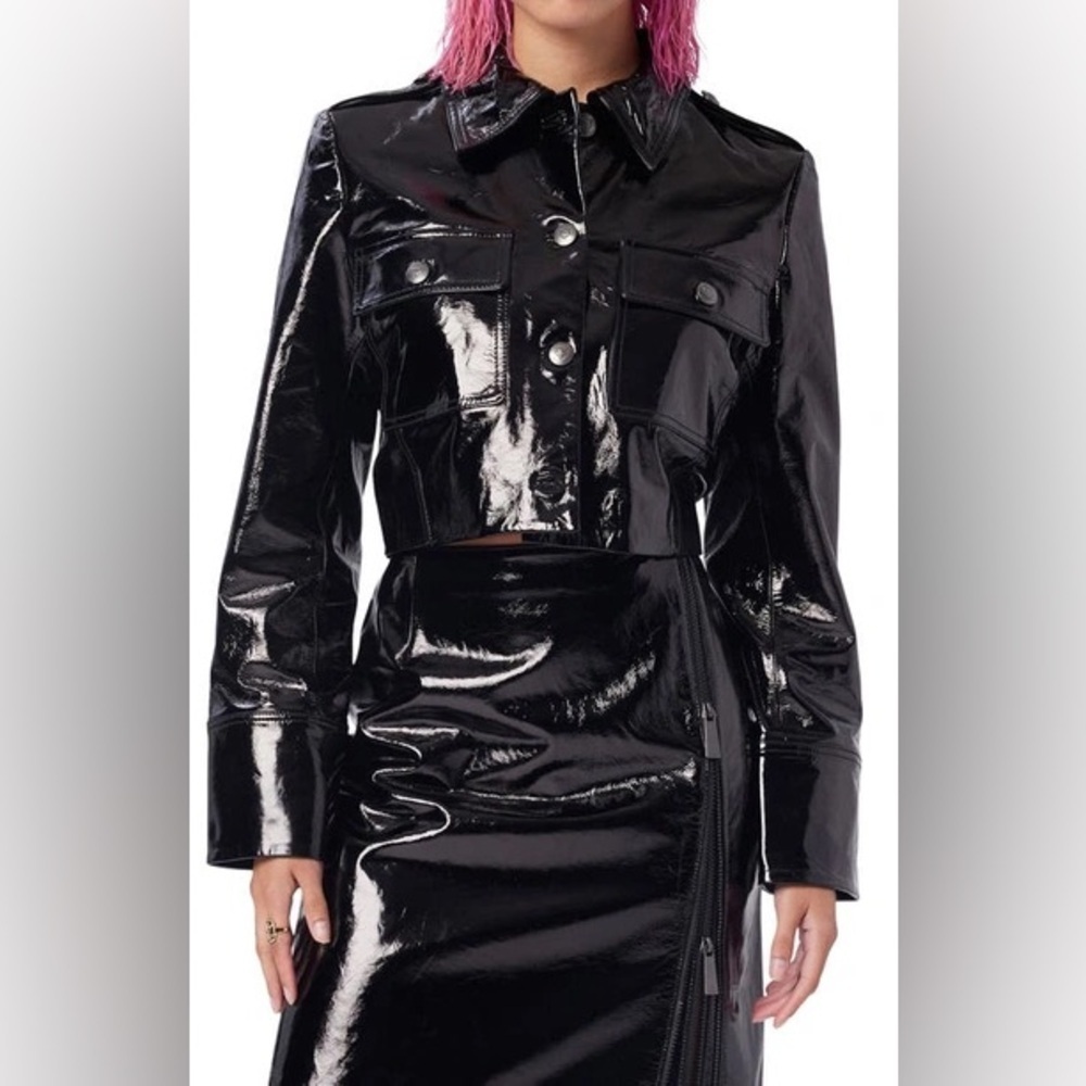 REVOLVE Lita by Ciara Lamb Leather Liquid Look Cropped Moto Jacket